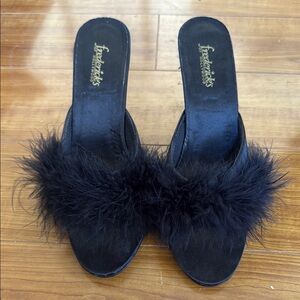 Frederick's of Hollywood Black Feathered Mules